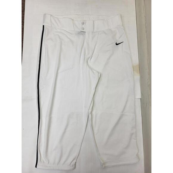 Nike Baseball Pants Mens XL White Black Stripe Team Mesh Panels Zip Fly Swoosh - Picture 1 of 12